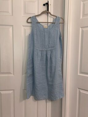 Poetry Light Blue Linen Shift Dress